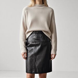 Vintage Pia Rucci Genuine Leather Bodycon Skirt Black Size 10 Over The Knee